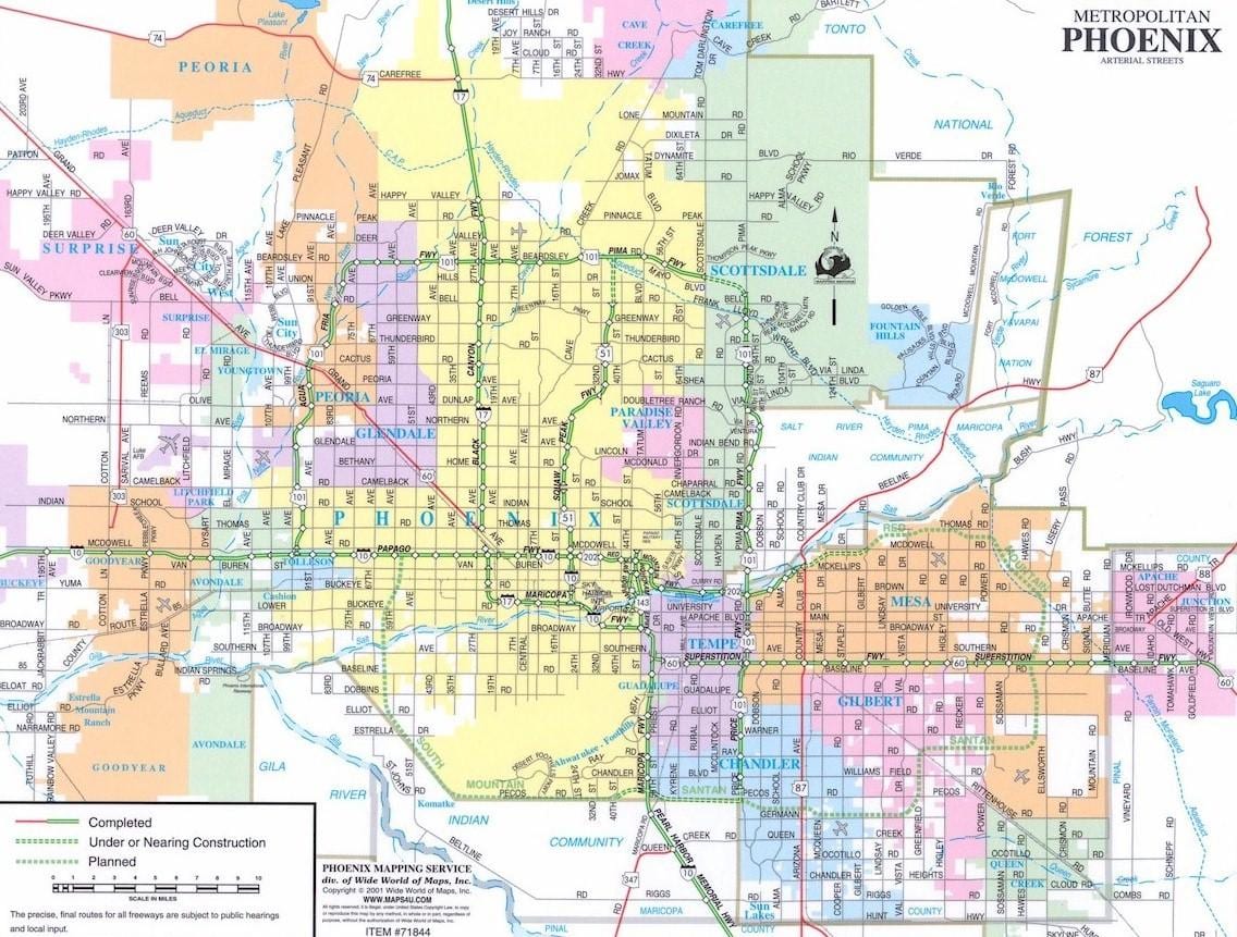 harta Phoenix Arizona și zonele înconjurătoare
